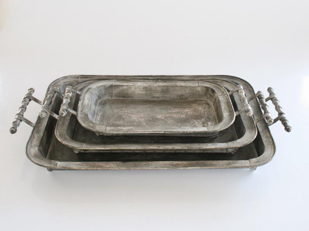 Set Of 3 Metal Trays With Handles